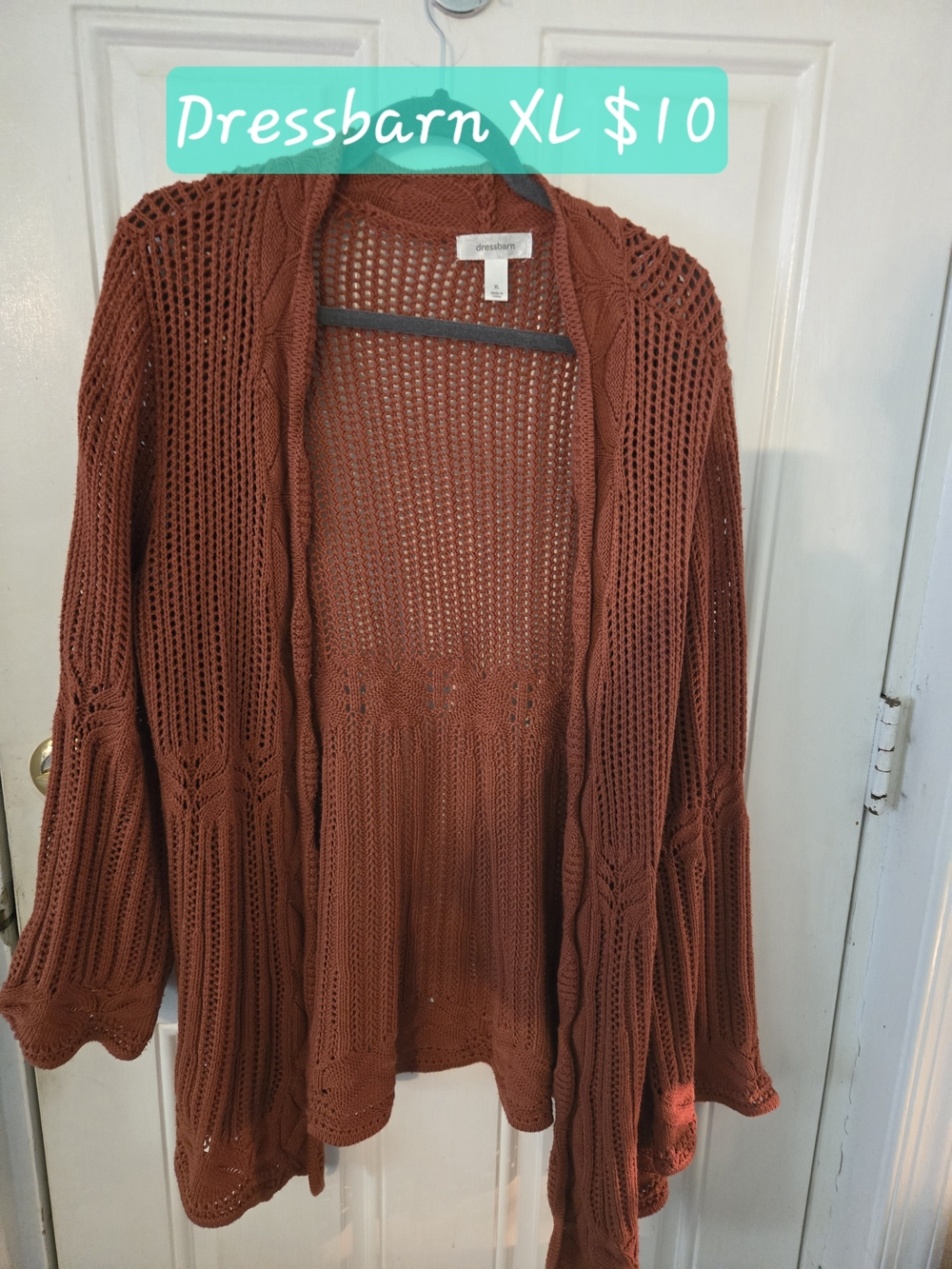 dressbarn Open-Knit Cardigan in Rust